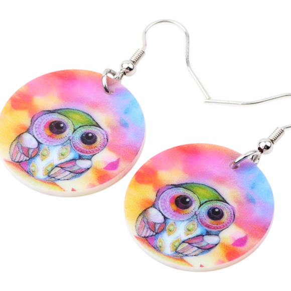 Bonsy Jewelry - New Colorful Owl Earrings Dangle Acrylic Owls